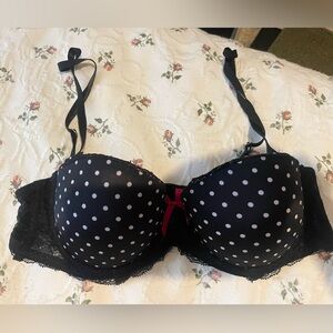 Black Polka Dot Bra with Lace Trim